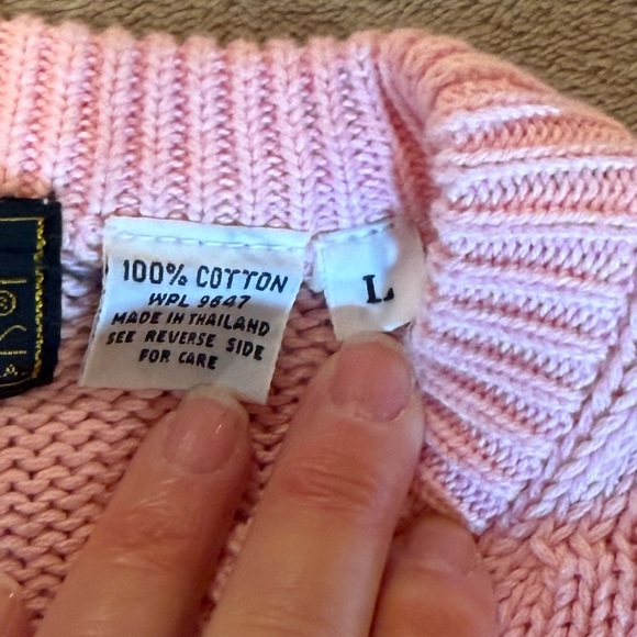 Eddie Bauer Pink Cotton Crewneck sweater full slight bishop sleeves size large - Picture 6 of 10